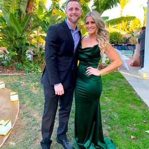 Windsor green satin formal dress
